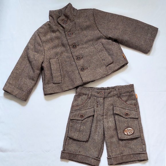 PJE Reload Girls Soft Brown Gold Tweed Padded Blazer Bermuda Shorts Set Size 6x